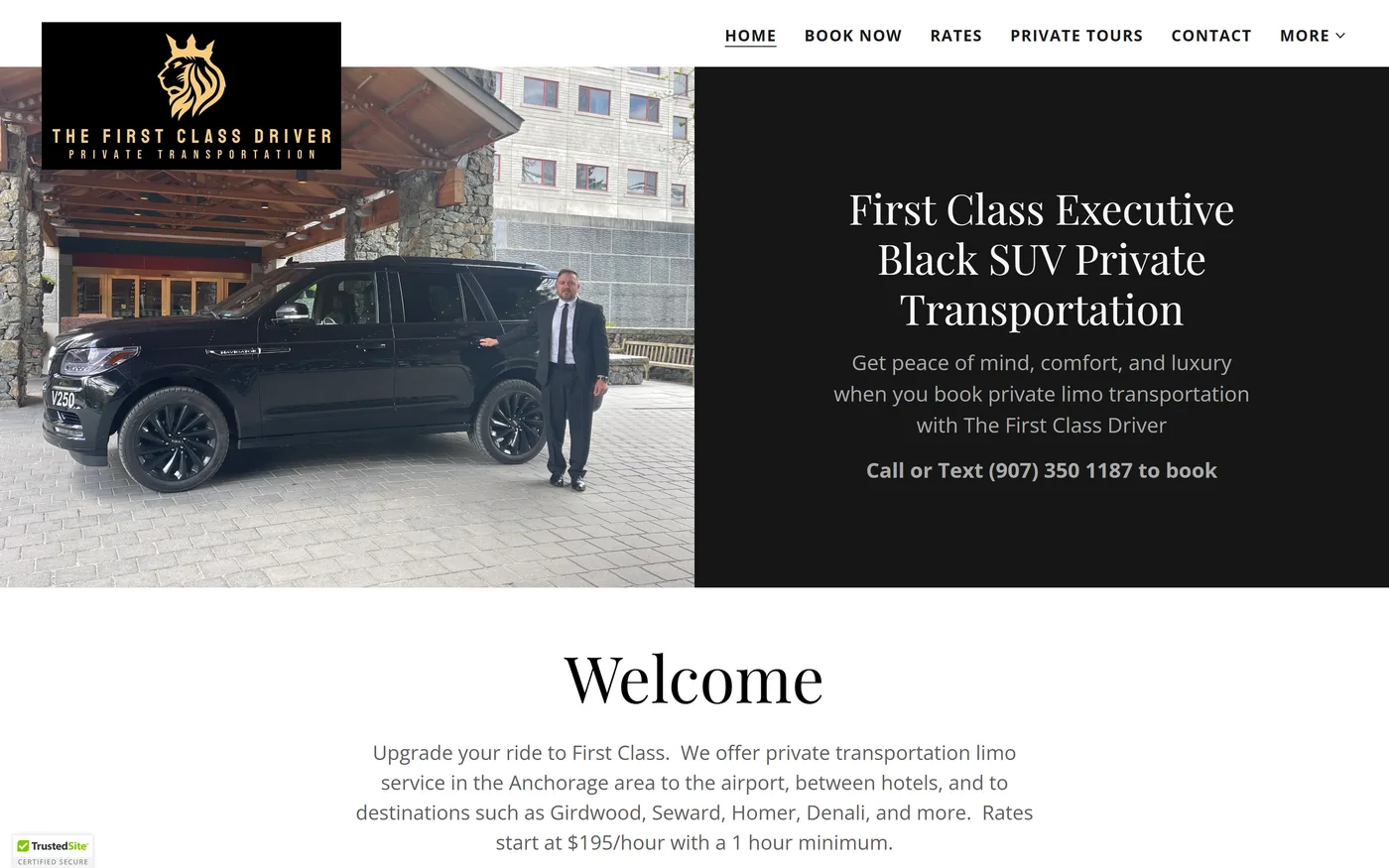 Before: the previous First Class Driver website on a site-builder template