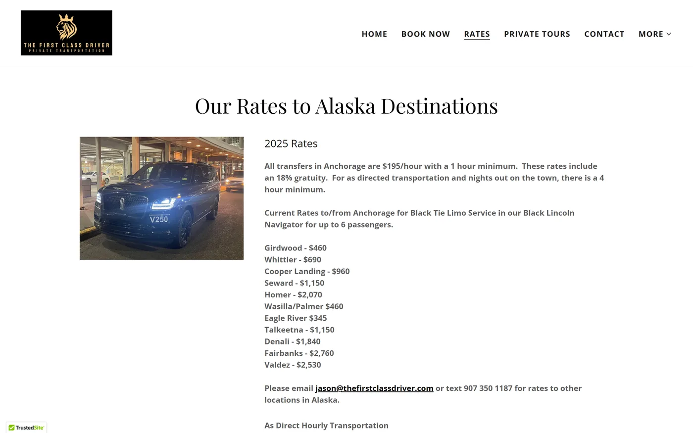 Before: the old rates page