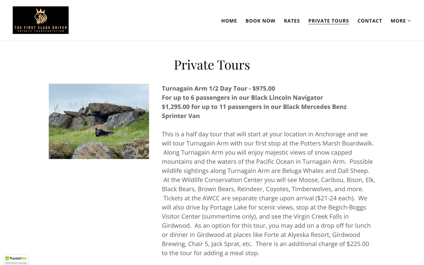 Before: the old private tours page