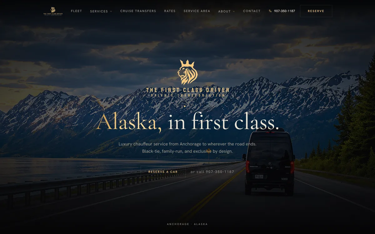 The First Class Driver — luxury chauffeur website run by AI agents with owner approval