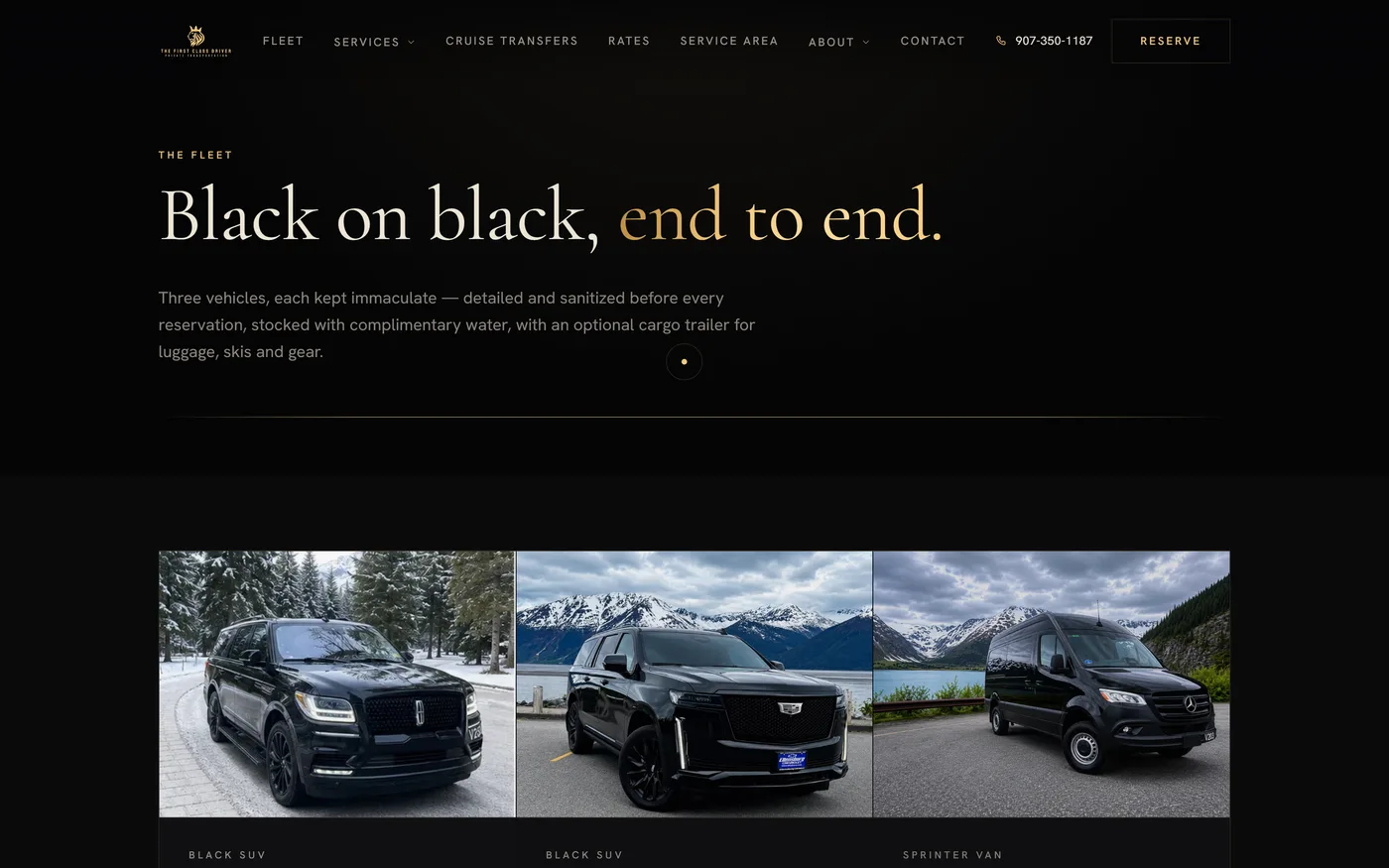 Fleet page with the Lincoln Navigator and Mercedes Sprinter