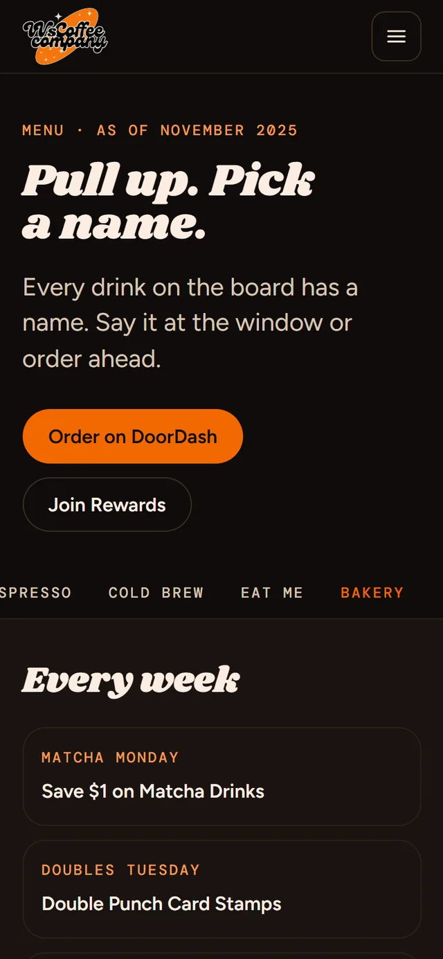 After: the new menu on a phone, readable text with a sticky category bar