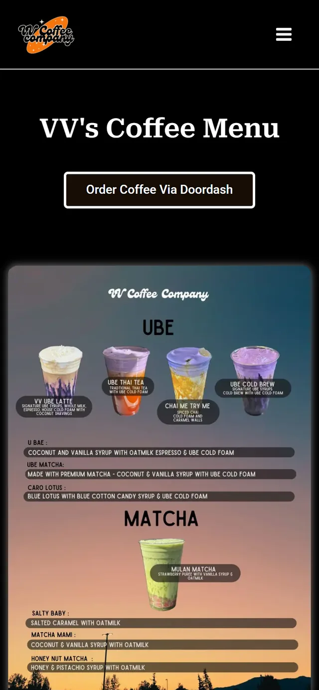 Before: the old menu page on a phone, a JPEG menu board shrunk to screen width