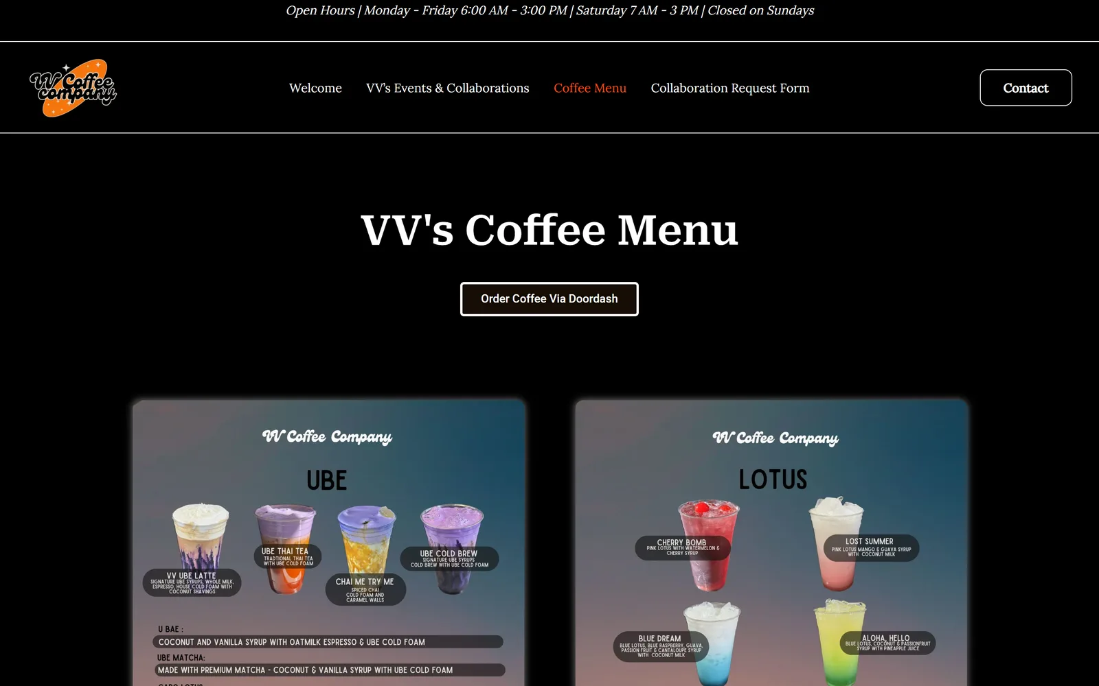 Before: the old menu page showing two JPEG menu boards